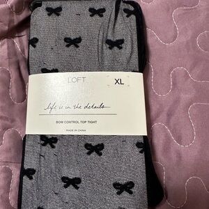 LOFT Black Bow Striped Tights Size XL NWT Control Top